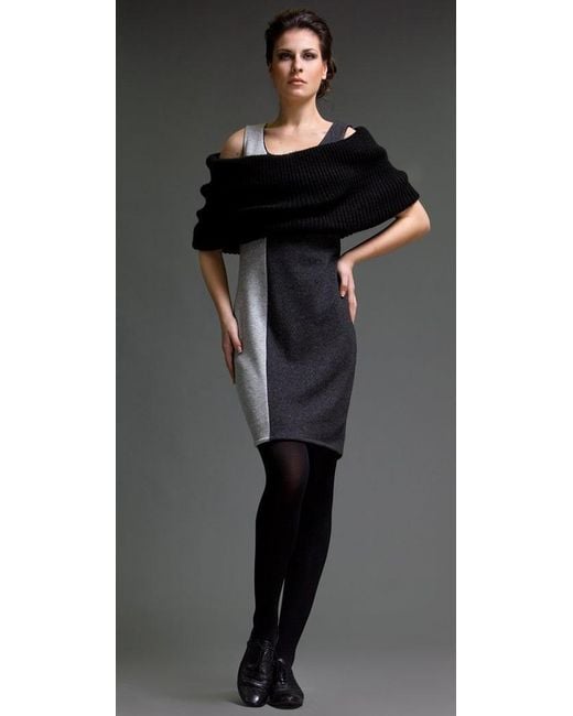 Conquista Black Sleeveless Two Tone Knit Dress