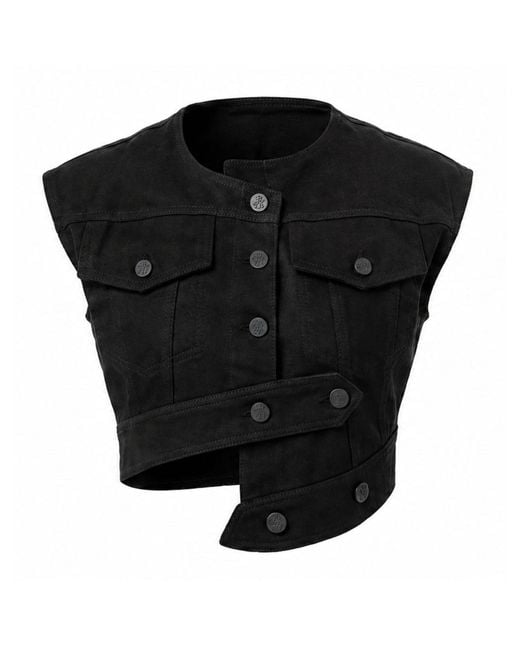 Gao Republic Black Vest Cropped Cut-Out Denim