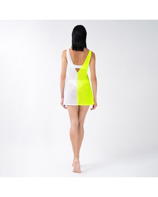 Kim Foley Yellow Neon- Chevron Beach Cover-Up Athletic Mesh Dress