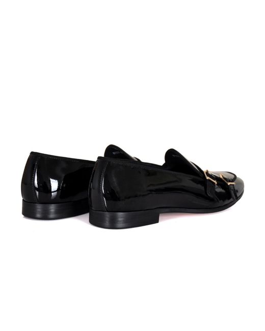 DAVID WEJ Black Lorenzo Patent Monk Strap Loafers for men