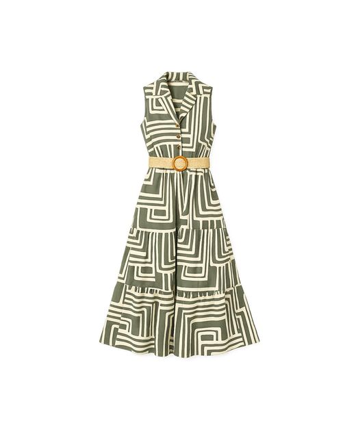 Yumi' Green Viscose Geo Print Midi Shirt Dress With Matching Belt