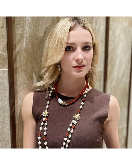 Farra Red Agate With Baroque Pearl Short Necklace