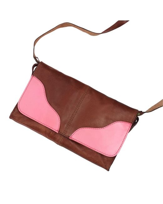 VIDA VIDA Brown Clutch Handbag Tan & Neon Leather