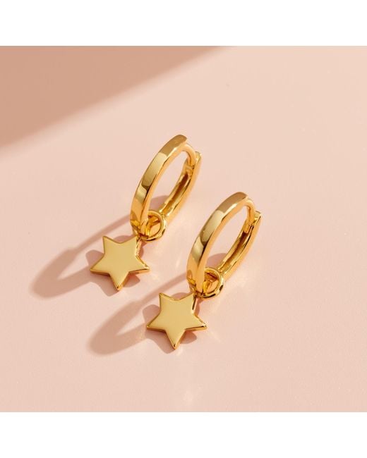 Posh Totty Designs Metallic Yellow Gold Plated Star Charm Huggie Hoop Earrings