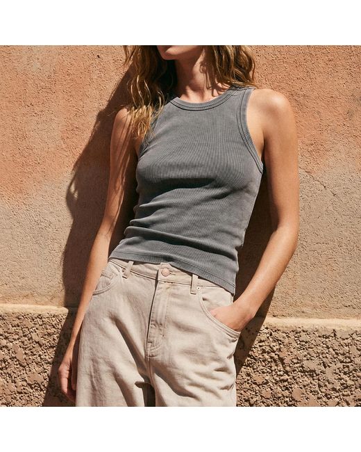 NOEND Gray Daisy Rib Tank Top