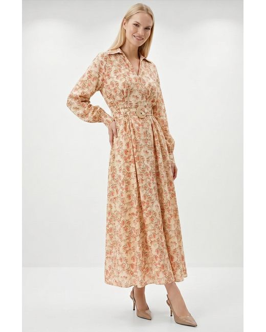 Exquise Natural Blase Belted Pocketed Maxi Dress