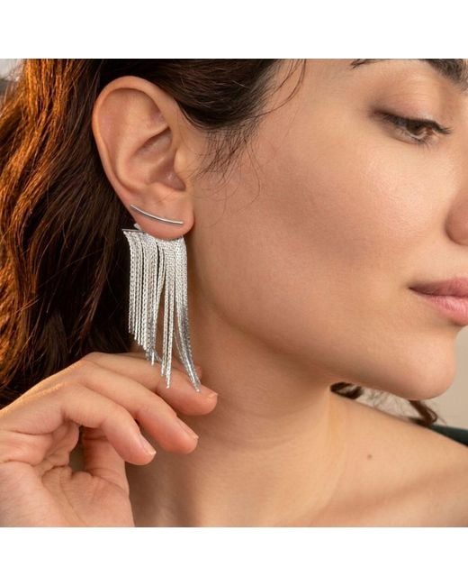 Harfi White Statement Waterfall Party Tassel Earrings
