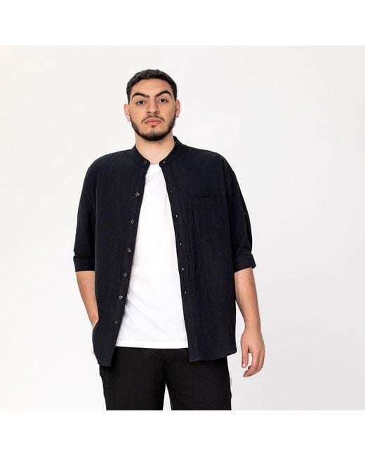 Smart and Joy Blue Minimalist Mao Shirt for men