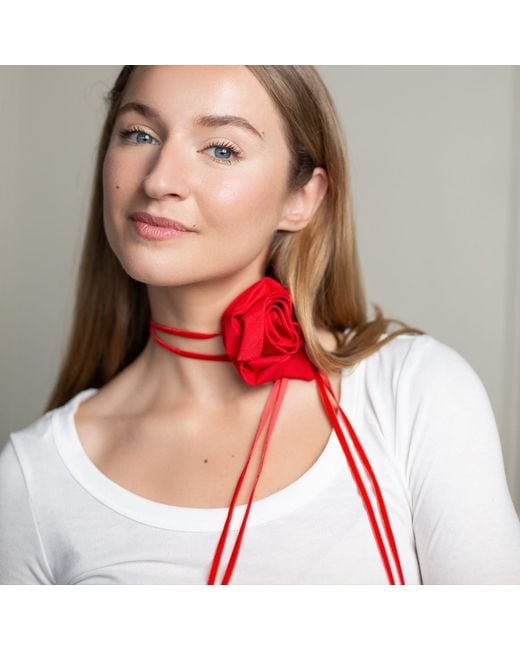 RainSisters Red Rose Flower Choker
