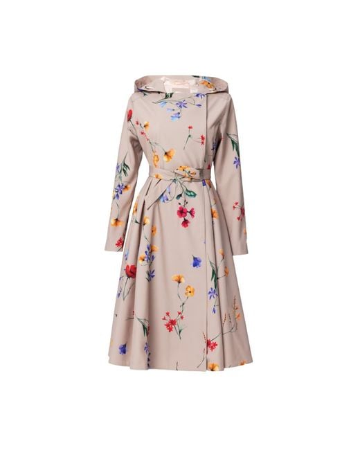 RainSisters Pink Beige Waterproof Trench Coat With Colourful Flower Print: Spring Bloom