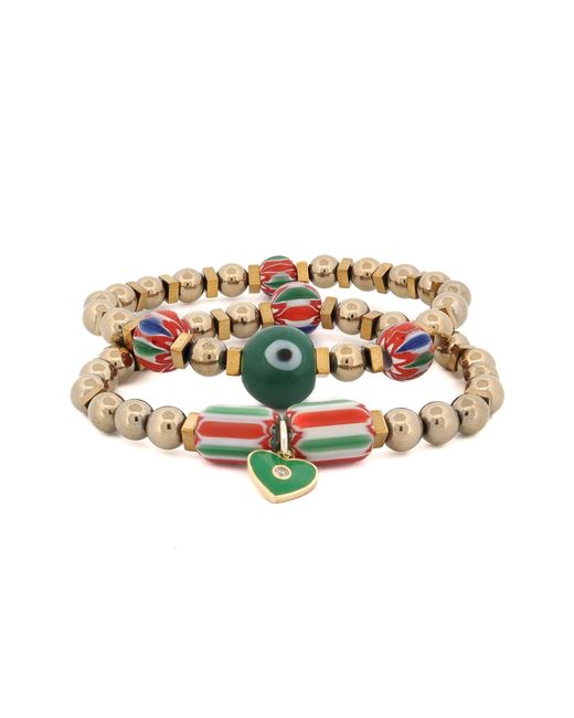Ebru Jewelry Metallic African & Beaded Heart Charm Bracelet Set