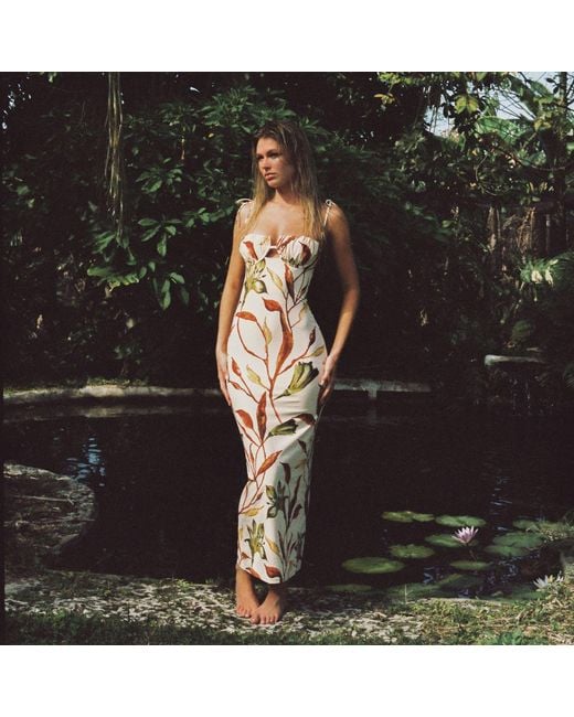 Montce Metallic Rooted Floral Petal Long Slip Dress