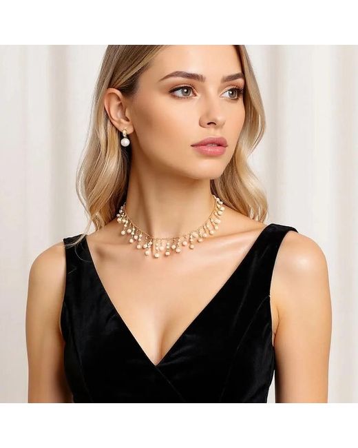 Angel Barocco Metallic Natural Freshwater Pearl Tassel Choker Chain