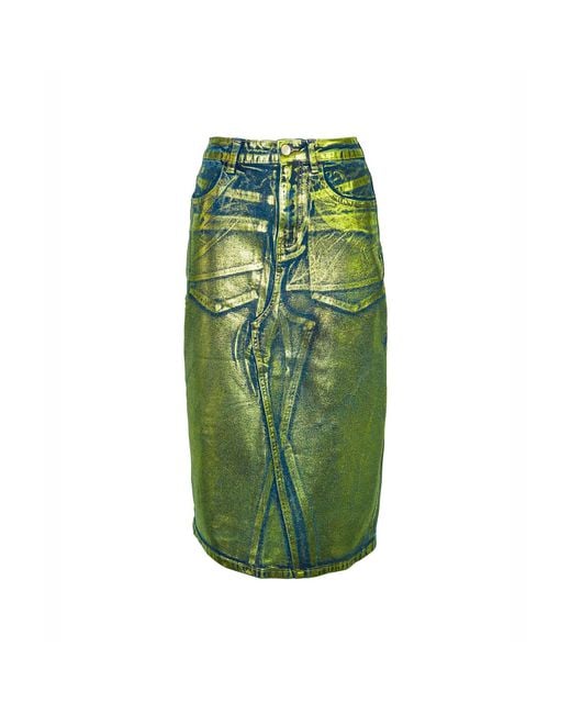 Amy Lynn Green Clara Denim Foil Coated Midi Skirt