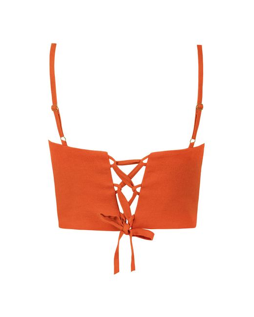ALINA CERNĂTESCU Orange Flare Bamboo Linen Cutout Statement Top & Asymmetric Holiday Resort Midi Skirt