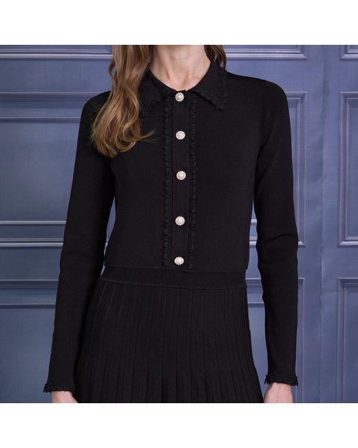 Roch Perel Blue Lace Trimmed Collar Cardigan