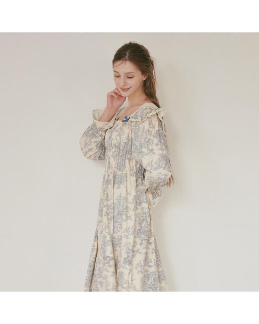 Luna Luz Blue Versailles Modal Cotton Square-Neck Nightdress –