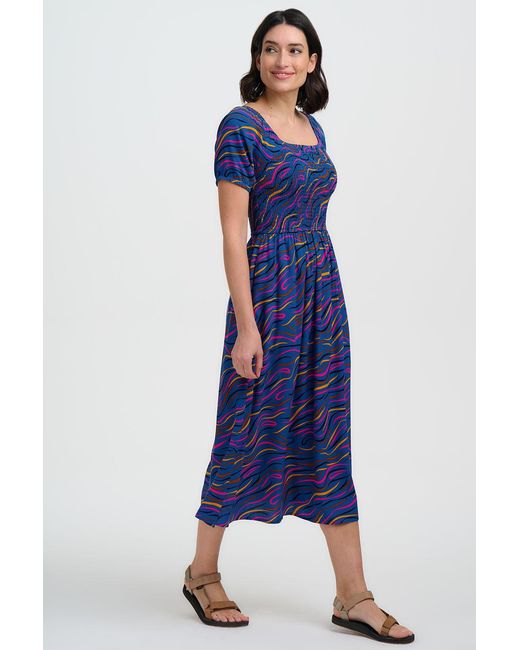 Sugarhill Blue Jolene Shirred Midi Dress Bright, Jazz Waves