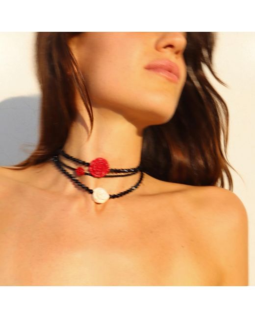 Mineralgems•Studio Metallic Onyx Choker With Shell Flower