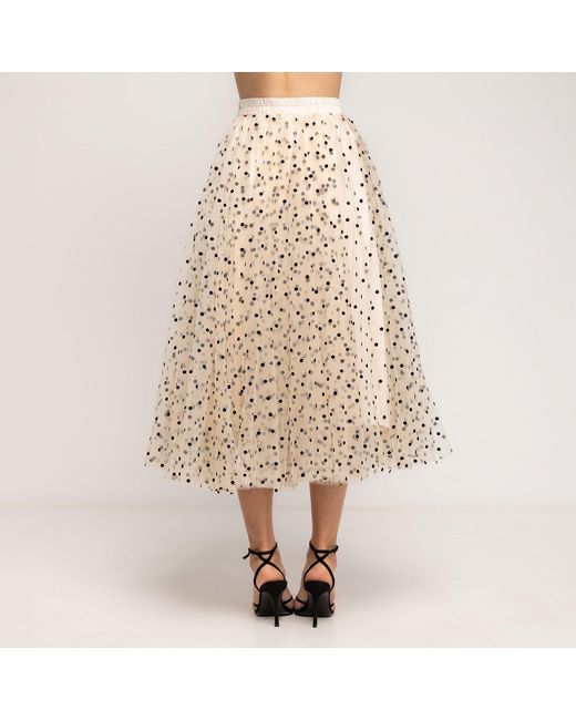 Tantra Spain Sl Natural Neutrals Polka-Dot Tulle Midi Skirt, A-Line Cut, Elastic Waistband With A Bow Ecru