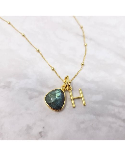 Harfi Metallic Vermeil Plated Labradorite Gemstone Crystal Initial Charm Necklace