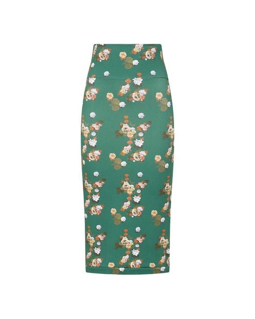 Sophie Cameron Davies Green Floral Midi Jersey Skirt