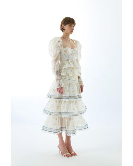 We Are Kindred White Cynthia Silk Tiered Midi Skirt