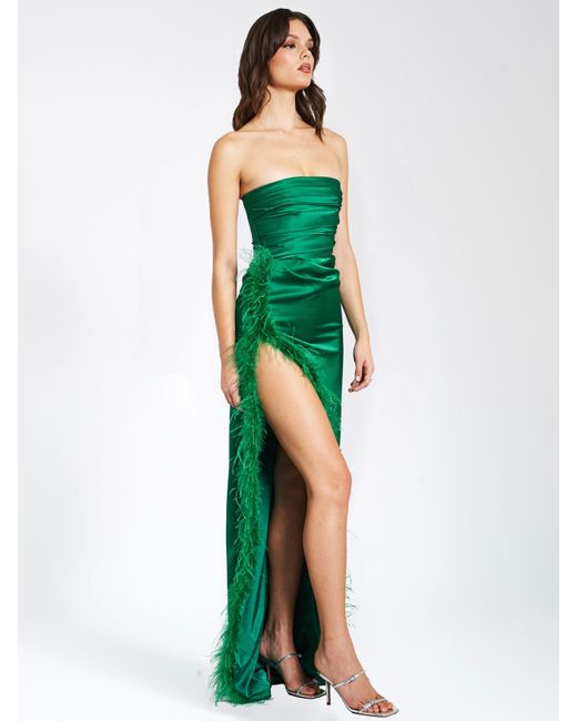 Miss Circle New York Green Perrin Emerald Feather Dress High Slit Gown