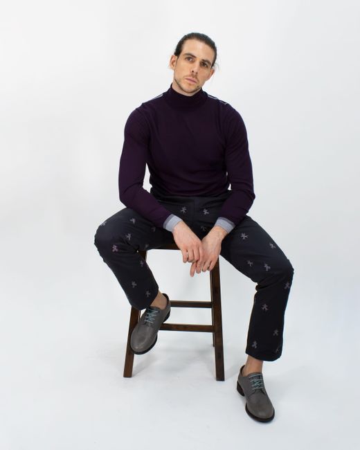 Lords of Harlech Purple Ronald Merino Turtleneck Sweater for men