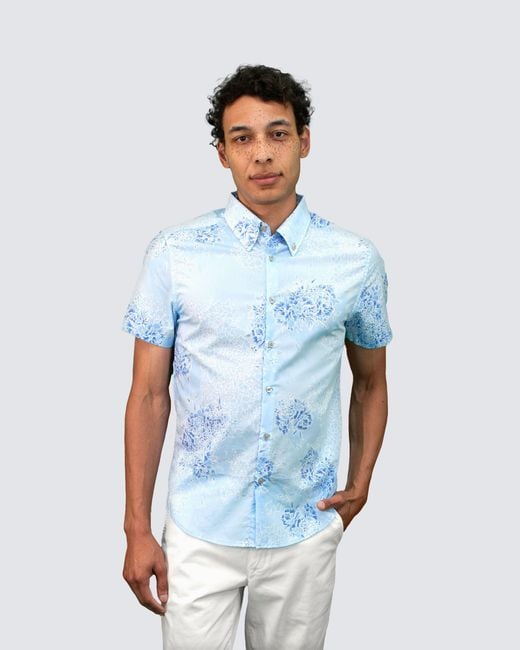 Lords of Harlech Blue Tim Bouquet Island Shirt for men