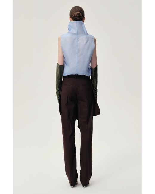 FRONT ROW SHOP Blue Silk Organza Turtleneck Top