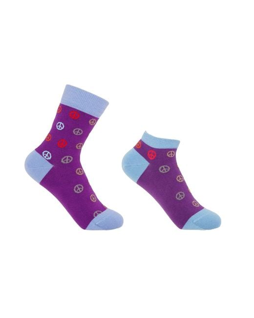 Peper Harow - Made in England Purple Peace Luxury Crew & Trainer Socks Bundle