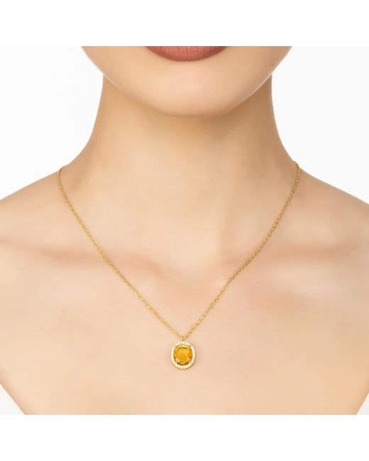 Latelita London Metallic Beatrice Oval Gemstone Pendant Necklace Gold Citrine Hydro