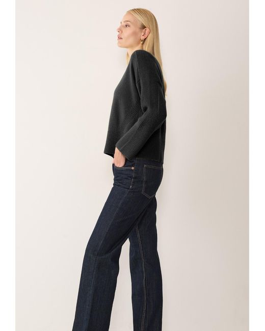 Loop Cashmere Black Ribbed Detail Lofty Crew Sweatshirt