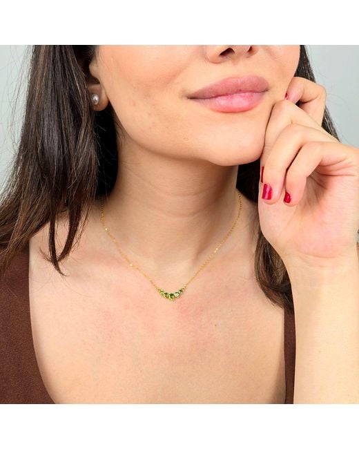 Harfi Metallic Graduated Round Peridot Stones Plated Necklace
