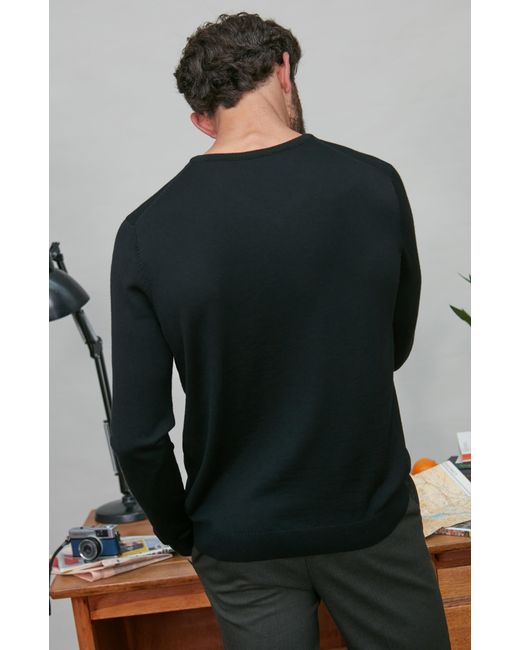 Paul James Knitwear Blue Extra Fine Merino Wool Chester V-Neck Jumper for men