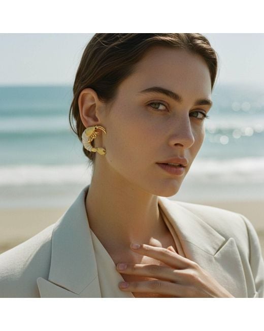 Silver & Elegant Co. Metallic Golden Shrimp Marine Charm Thick Plated Bronze Earrings