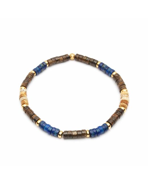 Nialaya Blue Wristband With Lapis, Jasper, And Coconut Heishi Beads for men