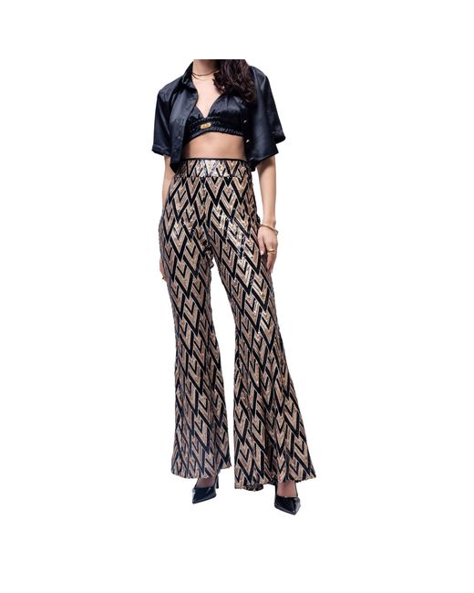 Vazaf Black Neutrals Sequin Flared Pants