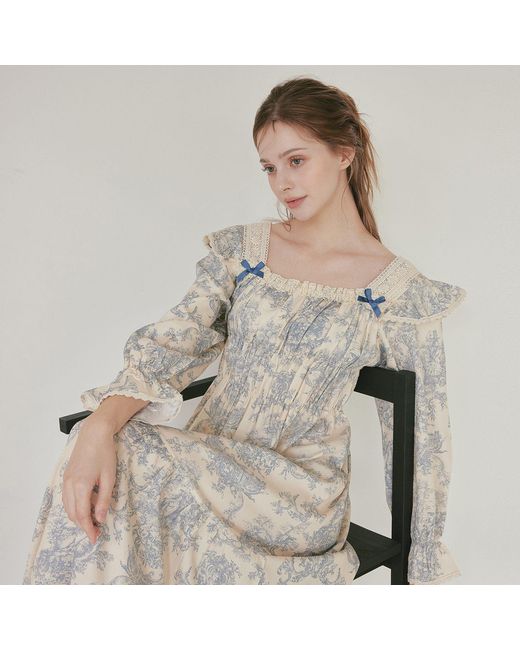 Luna Luz Blue Versailles Modal Cotton Square-Neck Nightdress –
