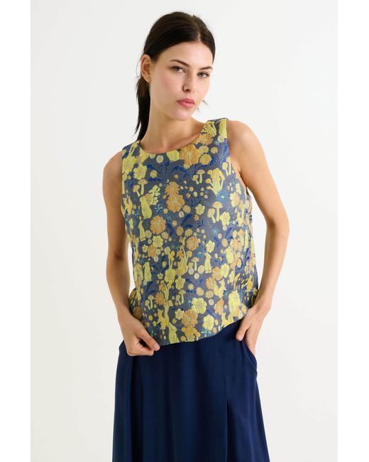Louche Blue Mea Fairytale Jacquard Sleeveless Top
