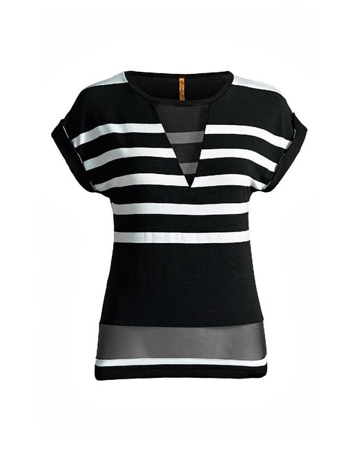 Conquista Black Striped Top With Sheer Detail