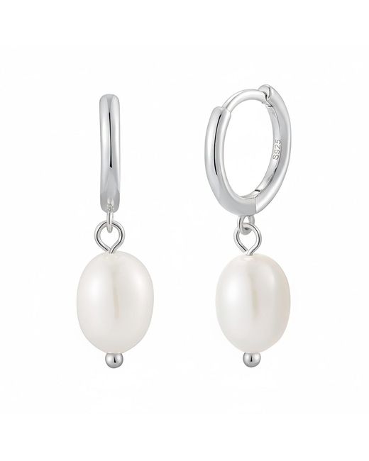 Harfi White Minimalist Freshwater Pearl Huggie Hoop Earrings