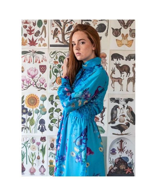 Absurde Blue Tinguely Midi Dress With Bow