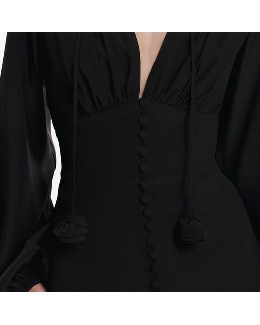 Lita Couture Black Ample-Sleeve Maxi Silk Dress