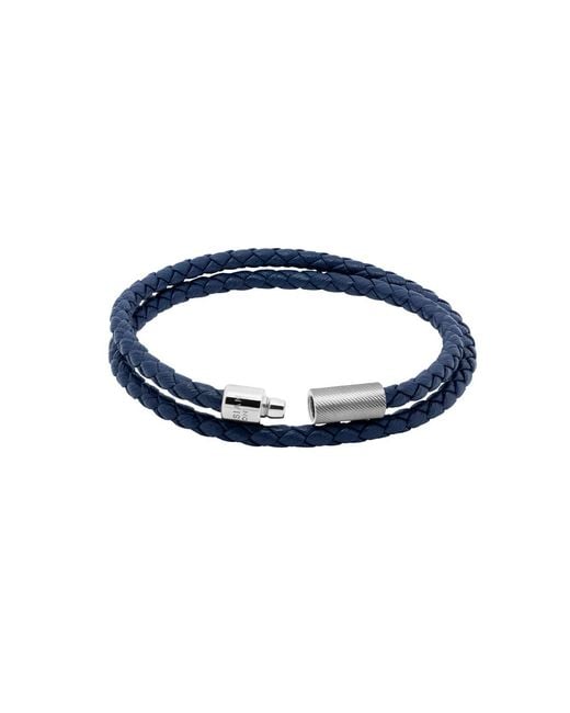 Tateossian Blue Pop Rigato Double Wrap Leather Bracelet for men