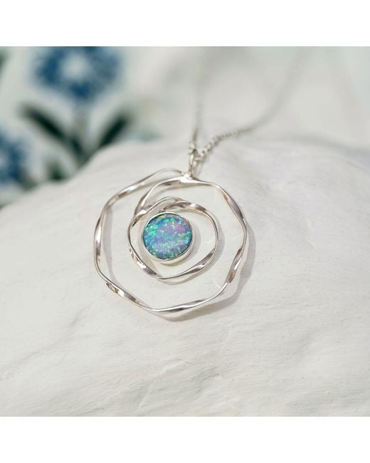 Isla Silver Blue Handmade Spiral Fire Opal Necklace