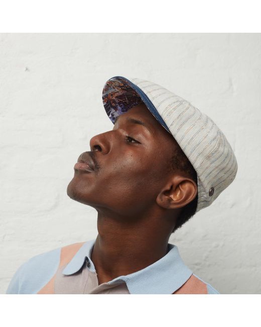 Dasmarca Hats Gray Neutrals Lloyd Stripe Peaked Summer Italian Linen Bakerboy Newsboy Cap for men
