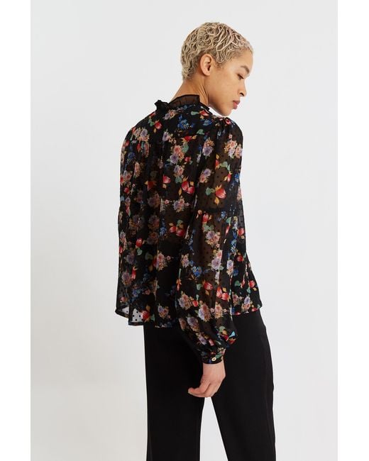 Louche Blue Masha Carpathian Florals Print Long Sleeve Blouse