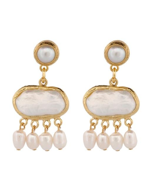 Ebru Jewelry Metallic Cleopatra Pearl & Tassel Earrings